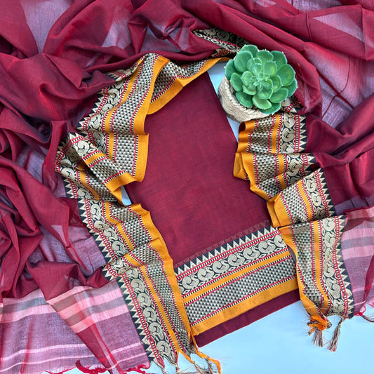 MAROON - NARAYANPET COTTON SUIT SET