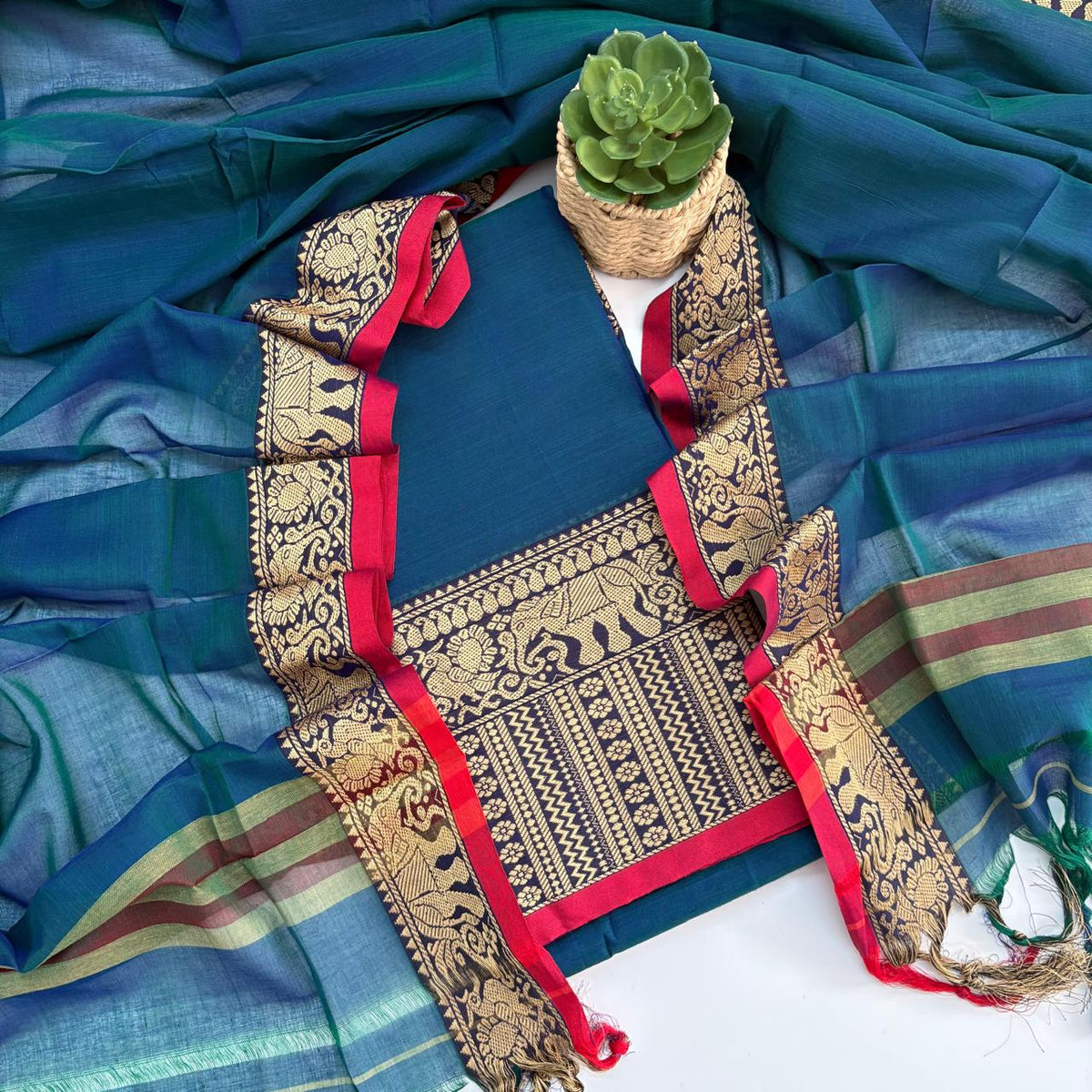 PEACOCK BLUE - NARAYANPET COTTON SUIT SET
