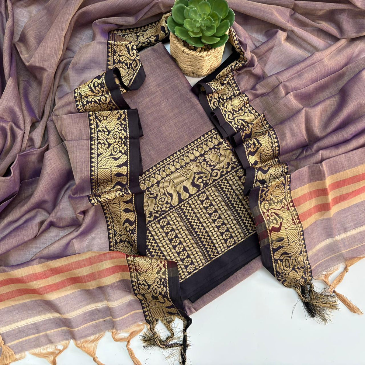 GREY BEIGE - NARAYANPET COTTON SUIT SET